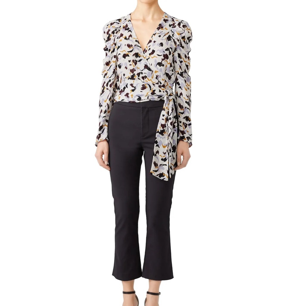 A.L.C Tessa Silk Wrap Blouse Size 0 Women Feminine Long Sleeve V Neck Light Weig